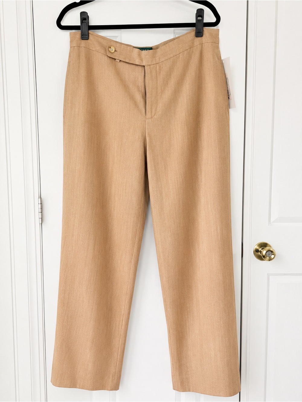 NWT vintage Lauren Ralph Lauren Silk Blend Herringbone Trousers Camel Tan SZ 12